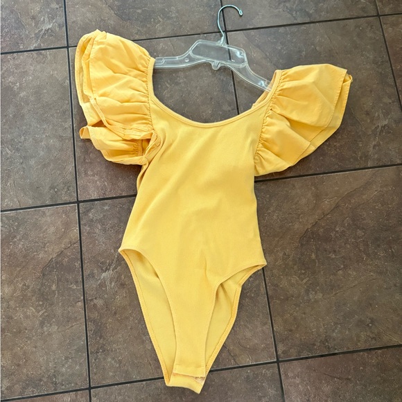 Zara Tops - Zara Yellow One Piece bodysuit with Ruffled Sleeves